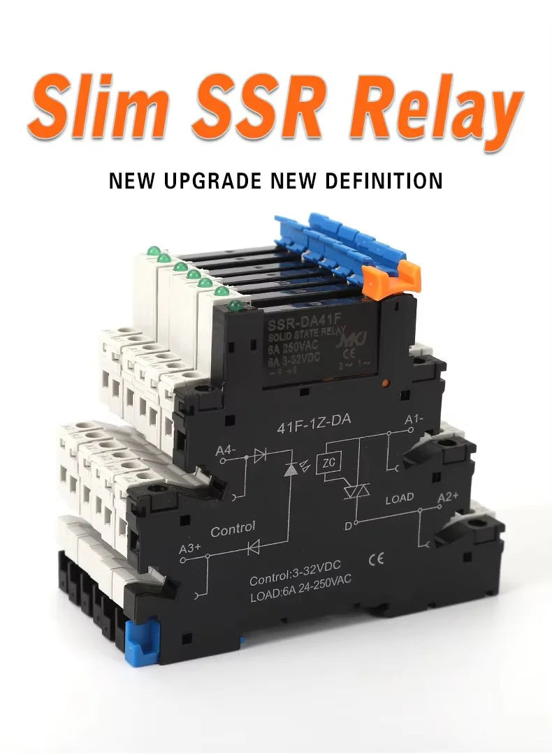 DC Control AC 6A Slim Interface Solid State Relay Module DIN SSR Slim Relay DC Control DC 41F-1Z-C2 SSR Relay DIN Rail