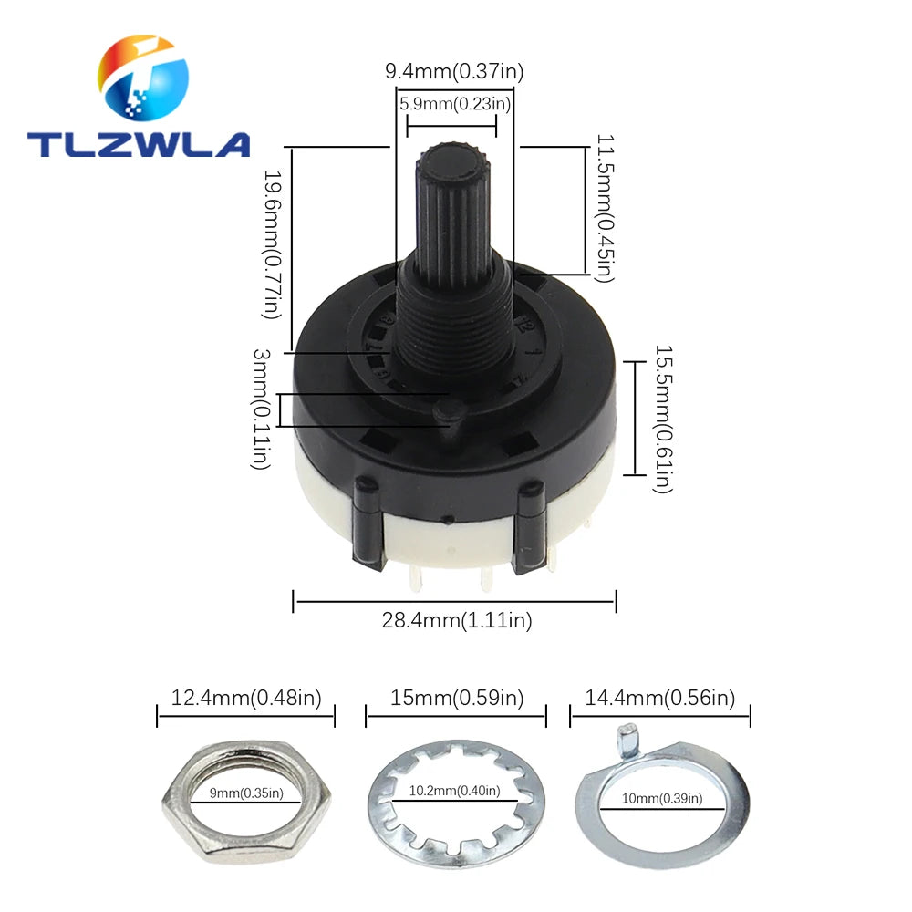 1PCS RS26 Plastic 4 Pole 3 Position Rotary Band Switch 2 Pole6 Position  1 Pole12 Position Handle Length 21MM Axis Band Switch