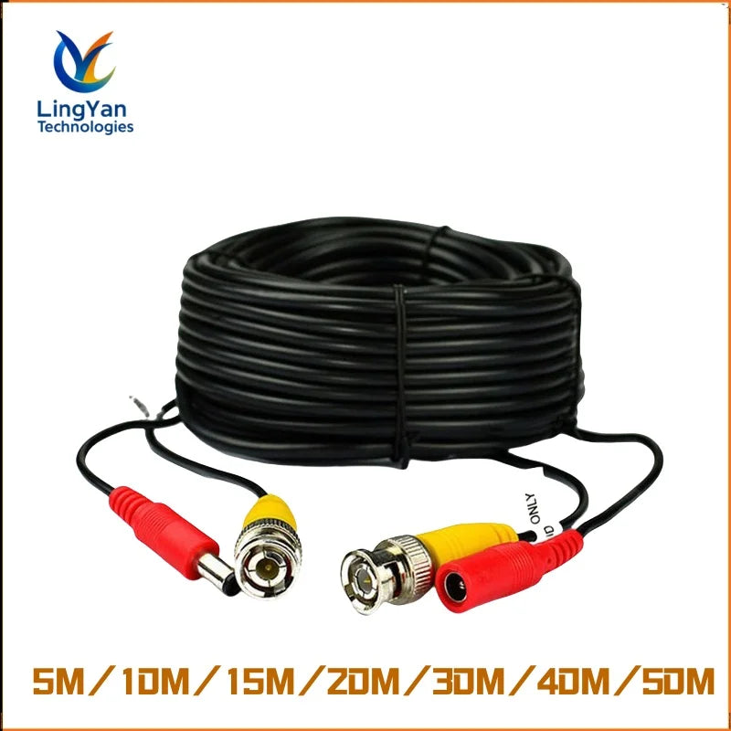 5-50M 2-in-1 BNC Video + DC Power Cable | CCTV Coaxial Extension Wire for AHD/TVI/CVI Cameras DVR NVR Surveillance System
