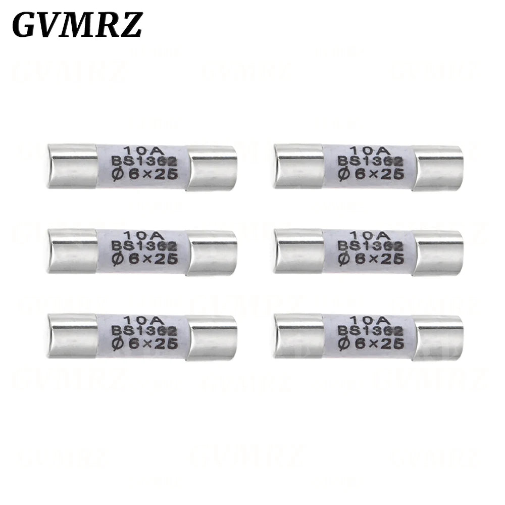 10PCS 6*25mm Ceramic Fuse 6*25 Ceramic insurance Tube 6X25MM 0.5A 1A 2A 3A 5A 6A 7A 8A 10A 15A 20A 25A 30A 250V RO57 Fuse BS1362