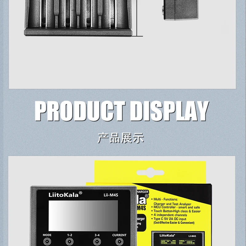 LiitoKala Lii-M4S 5V EU AU UK US Plug Battery Charger For 3.7V 18650 26650 21700 14500 18350 17500 1.2V AA AAA A C