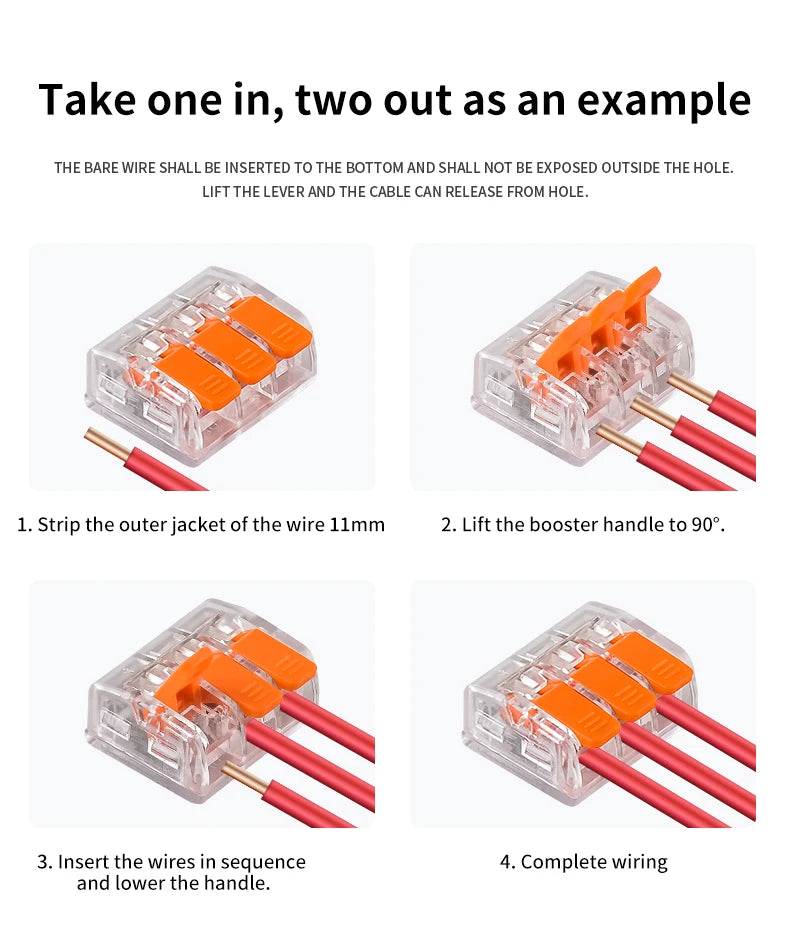 10/20/30/50Pcs Orange Electrical Splicing Compact Quick Lever Wire Connector Lighting Terminal Blocks Wide Capacity 0.2-4mm²