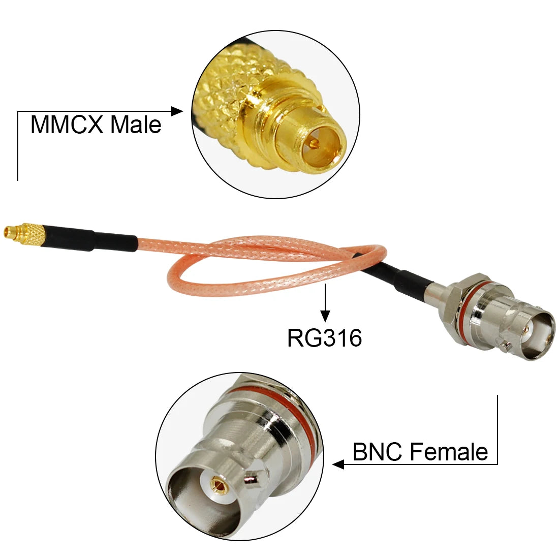 New BNC Female Jack Nut Small Panel to MMCX Male Plug Straight Connector RG316 Coaxial Cable 15CM 6"/30CM/50CM Adapter