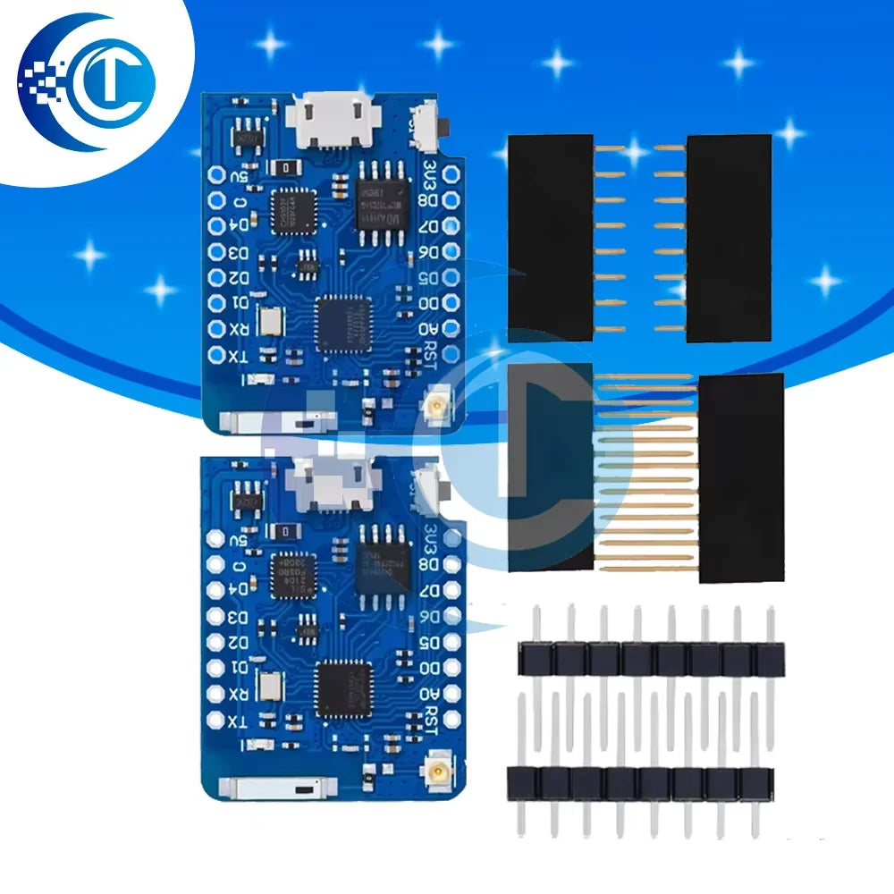 1PC ESP8266 Module for WeMos D1 Mini Pro – NodeMCU Board with 4M/16M Flash, CP2104 & External Antenna (for Arduino-Compatible)