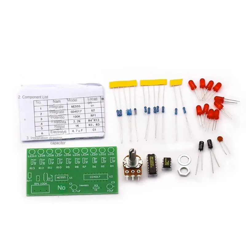 Ten Way Flow Light Kit NE555+CD4017 Small Production DIY Electrical and Electronic Teaching Welding Training Parts
