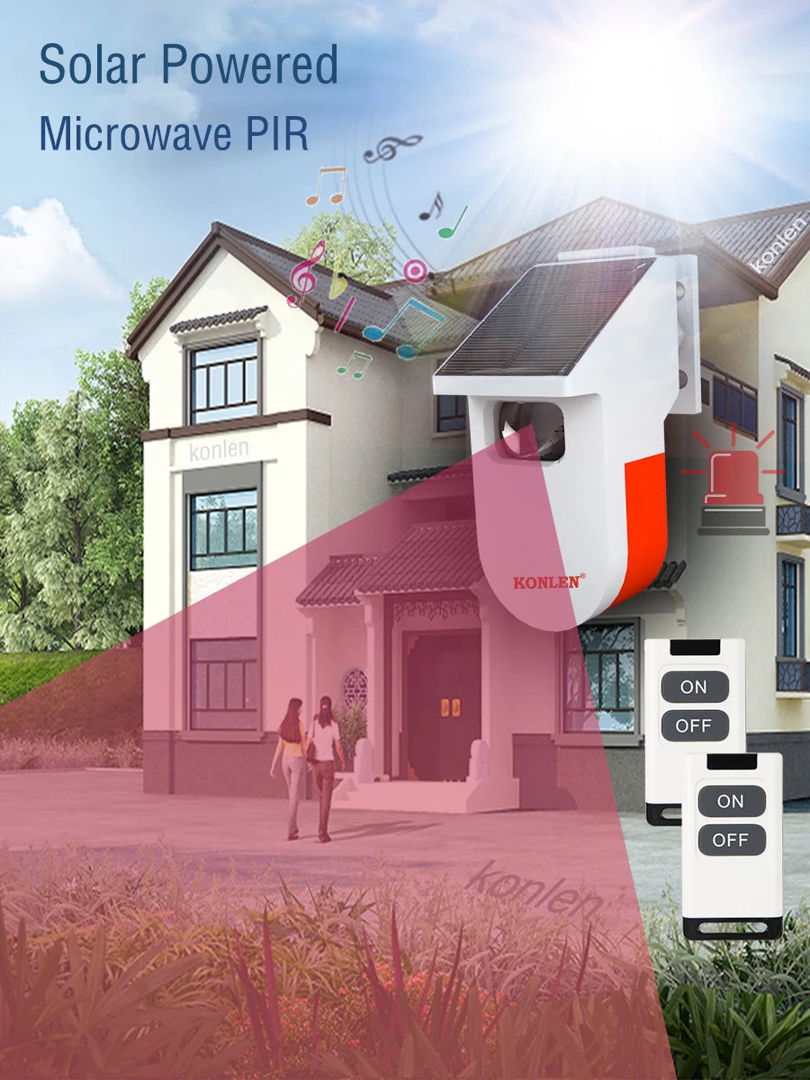 Microwave Solar PIR Sensor Welcome Ring Doorbell Infrared Motion Alarm Detector for Door Bell, Anti Theft Intruder Home Security