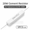 5PCS 20W Cement Resistor Horizontal Wirewound Resistor 0.1R  0.47R 1R 2R 3R 4R 5R 6.8R 8R 10R 47R 100R 47R 1K 10K 220K 310KOhm