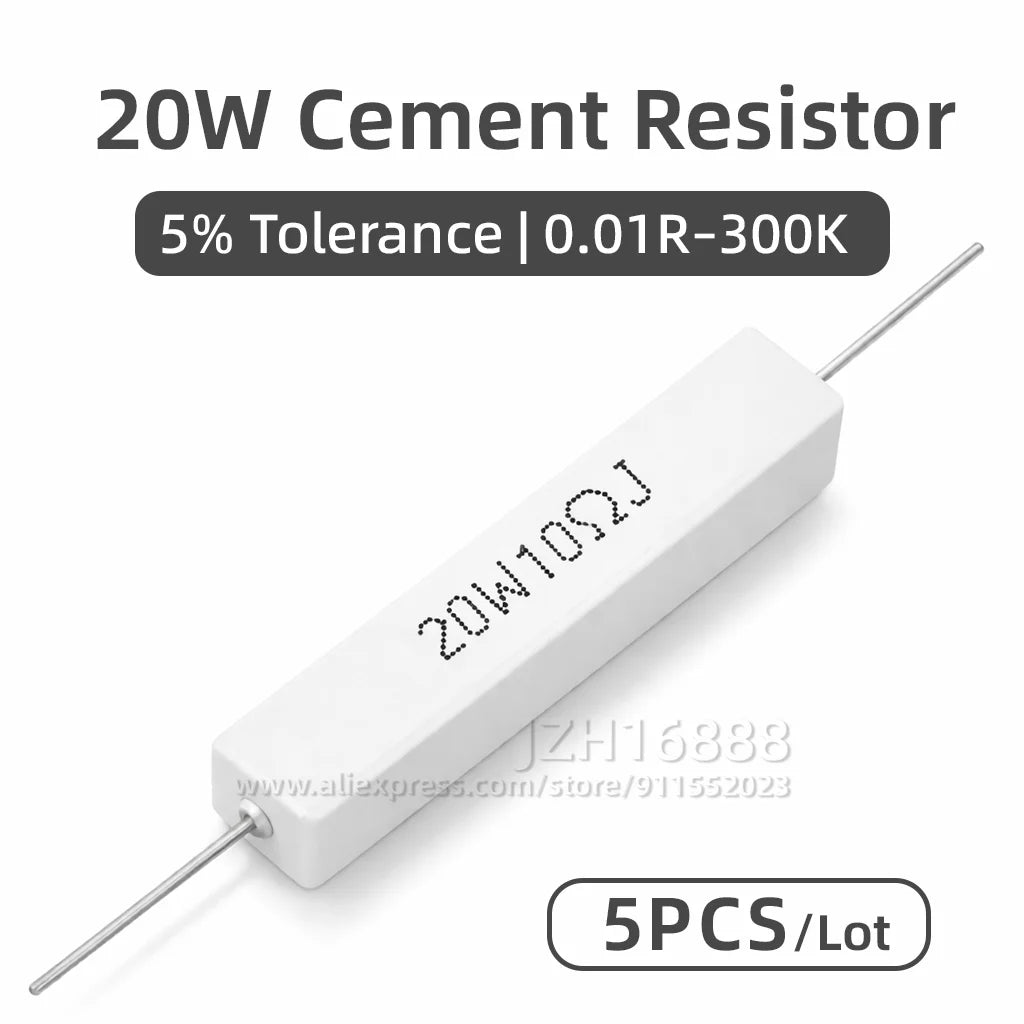 5PCS 20W Cement Resistor Horizontal Wirewound Resistor 0.1R  0.47R 1R 2R 3R 4R 5R 6.8R 8R 10R 47R 100R 47R 1K 10K 220K 310KOhm