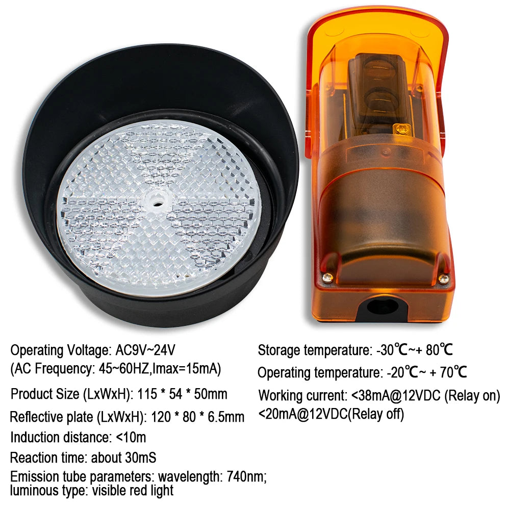 Infrared Reflector Detector Photocell Sensor For Swing Sliding Garage Gate Door Opener Safety 12-24V DC/AC 7m 12m