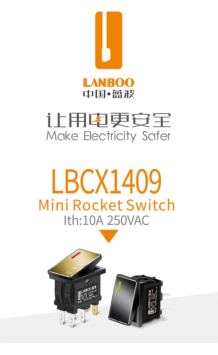 LANBOO 14mm*9mm Series 7Amp High Current Rocker Switch ON-OFF-ON 2/3Position 4/6Pin KCD1  With Red/Green Light  12V24V220V
