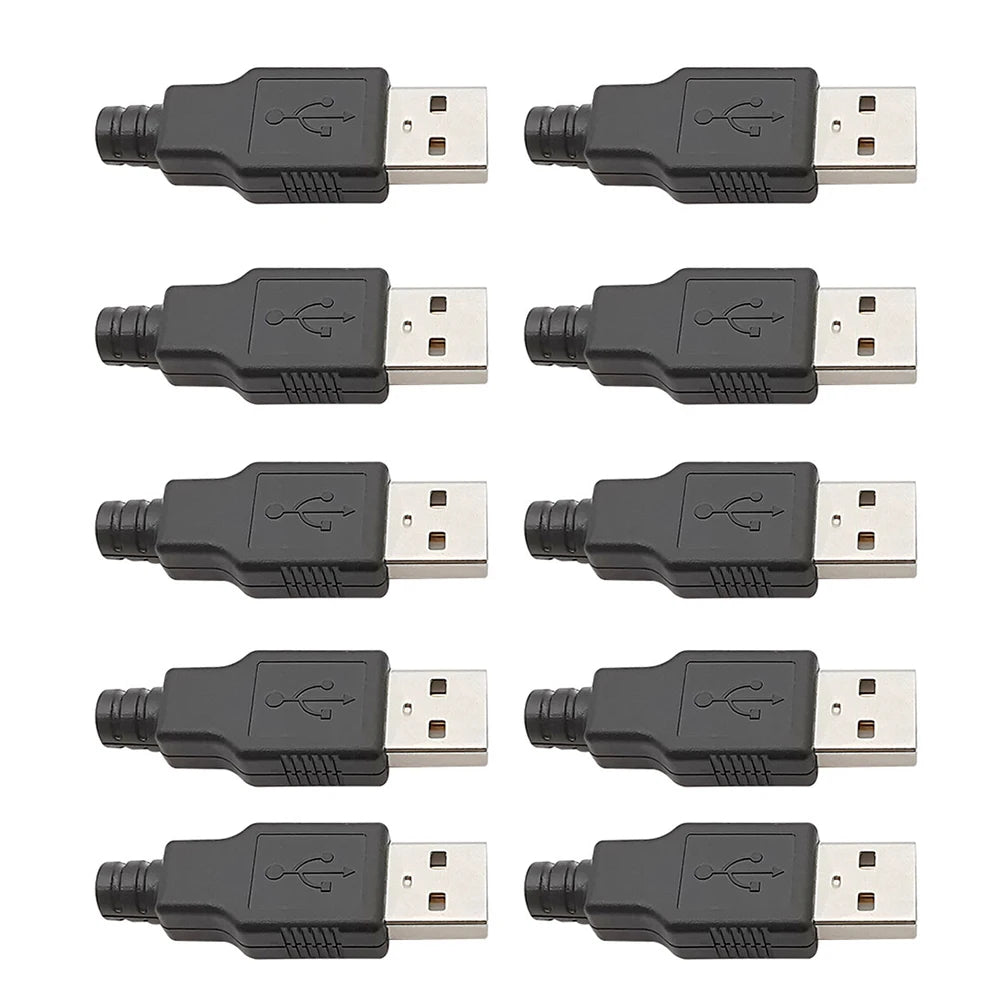10Pcs USB Type A Connector Male Female 4 Pin Plug Socket With Black White Plastic Cover USB 2.0 Type-A Soldering DIY Kits