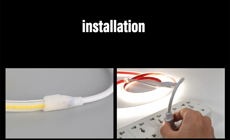 220V COB LED Strip Light High Bright Switch/Dimmable US 110v EU Plug Neon Tape Kitchen Cabinet  lighting Waterproof garden