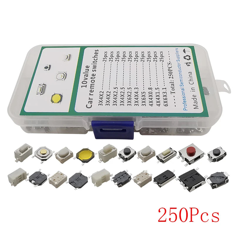 SMD DIP Micro Momentary Tact Switch Self-reset Push Button Micro Switch Assortment Kit for Car Remote Control Tablet