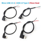 DIY Repair Welding Cable 2 Wire 4 Wires Micro USB 2.0 A Elbow Head Male Jack 4pin/2pin Type-C Male Extension Cable Line