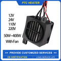 12V 24V 48V 110V 220V PTC Heater 50~400W Ceramic Thermostatic Insulated Heater With Fan Pet Insulation Incubator Electric Heater