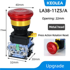LA38 Emergency Stop 10A Self-locking Rotary Reset Latching Head Power Switch Mushroom Push Button Switch 22mm 1 NO I NC 2NC