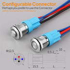 LANBOO 12mm Economy Mini Metal Push Button Switch 1NO Ring/Power Illumination Momentary or Latching