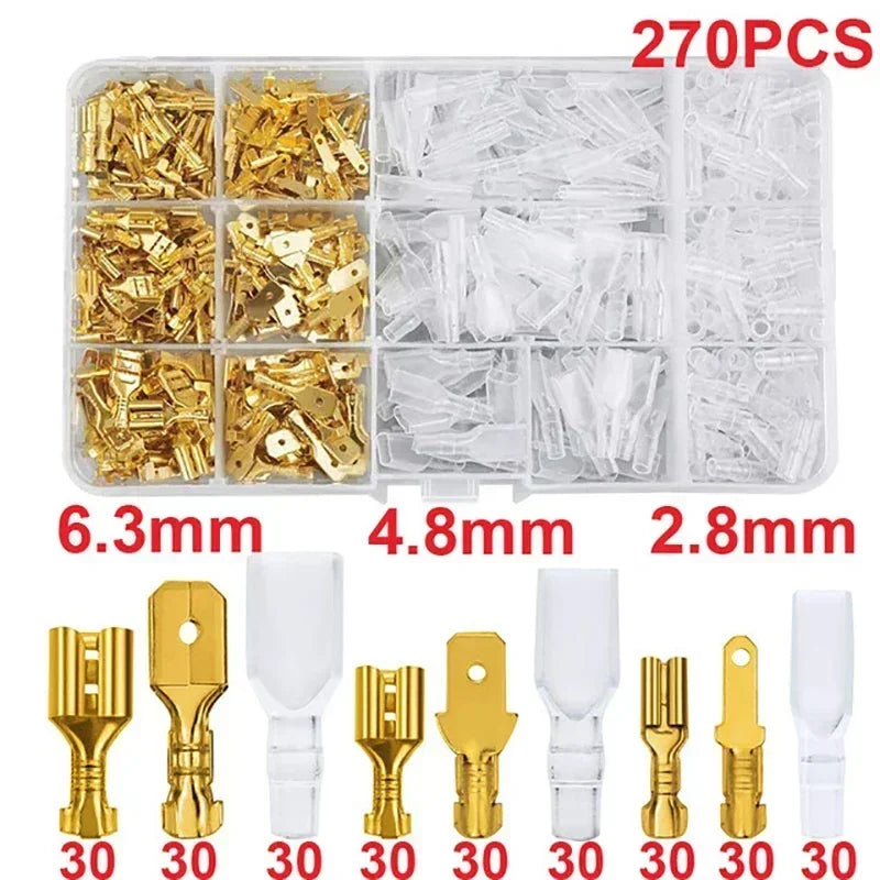 Male Female Wire Box Insulated Cable Macho Connector 2.8/6.3mm Electrical Crimp Terminals Termin Spade Connectors Assorted Kit
