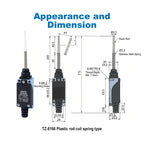 CNTD TZ-8166 Plunger Limit Switch SPDT 250VAC 6A with Coil Spring Rod IP65 Waterproof Industrial Micro Switch CE Certified