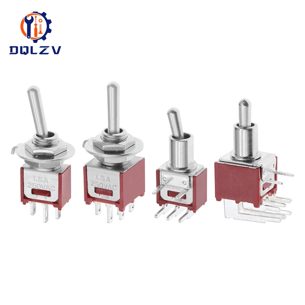 5MM Mini Toggle Switch SMTS-102 250V/1.5A SPDT 3/6 Pin On On 2/3 Position Red Color Stitch Pins SMTS-202 ﻿