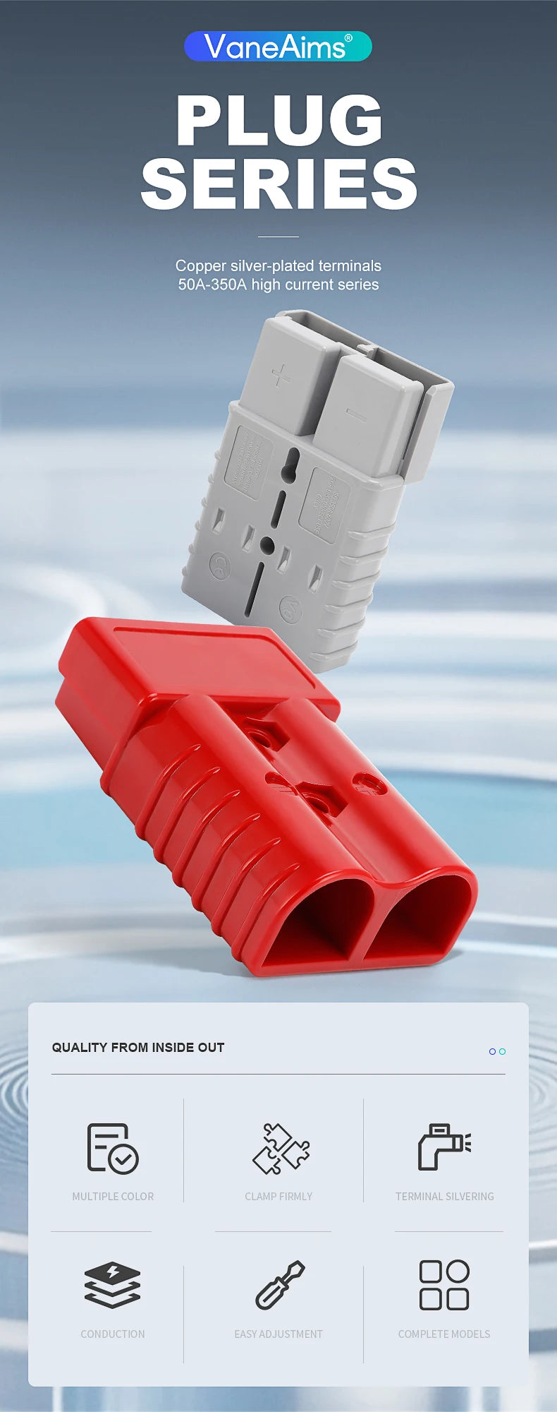 2pcs Quick Connector 40A 50A 120A 175A 350A Car Battery Power Plug 2P 600V High Current Electrical Wire Connectors