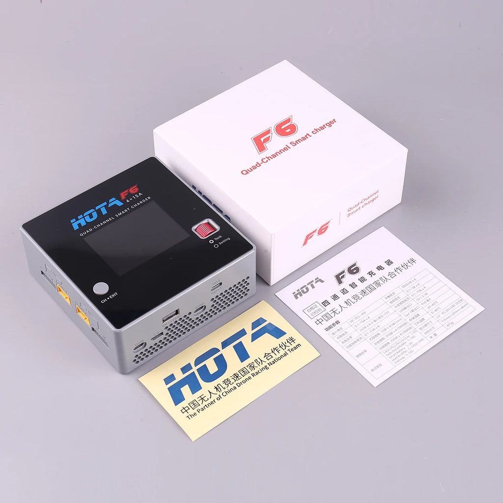 HOTA F6 QUAD-CHANNEL SMART Charger DC1000W 4*15A for Lipo LiIon NiMH Lipo Battery Balance Charger Discharger with USB 45W Type-C