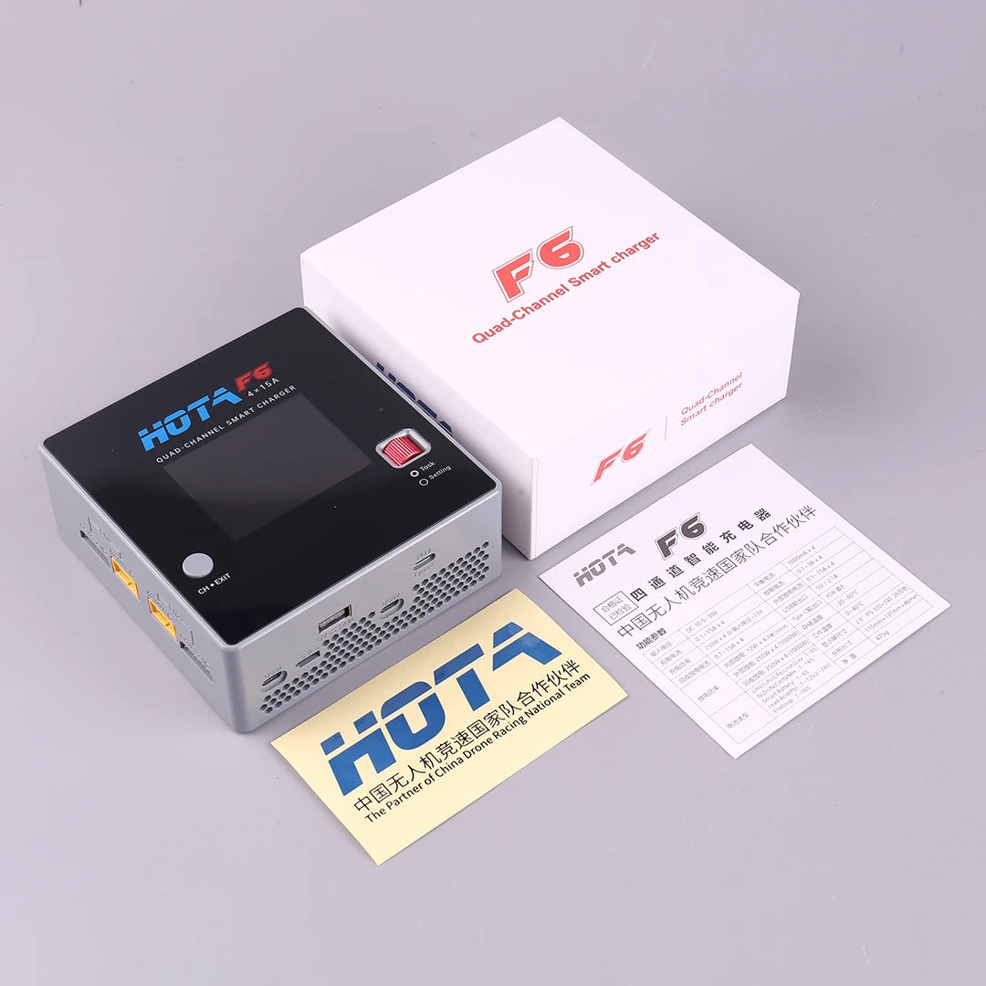 HOTA F6 QUAD-CHANNEL SMART Charger DC1000W 4*15A for Lipo LiIon NiMH Lipo Battery Balance Charger Discharger with USB 45W Type-C