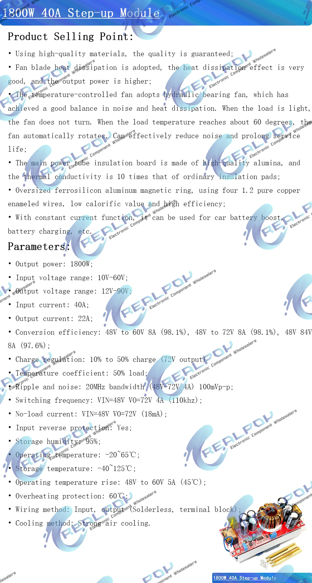 1800W 40A DC-DC Boost Converter Step Up Power Supply Module 10-60V to 12-90V adjustable voltage charger