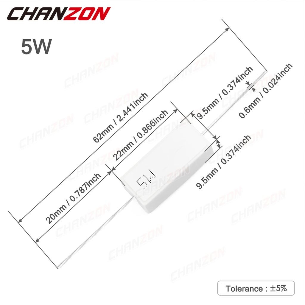 10Pcs 5W 5% Cement Wirewound Resistors 0.1 0.22 0.33 0.47 0.5 10 50 100 330 1K 10K Ohms 5Watt Fixed Wire Wound Ceramic 5 W Watt