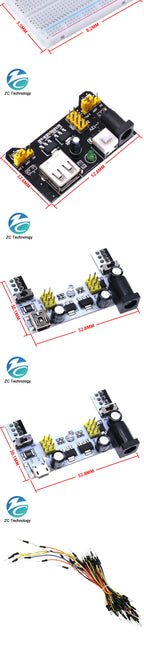 3.3V/5V MB102 Breadboard Power Module+MB-102 830 Points Prototype Bread Board for Arduino Kit +65 Jumper Wires Wholesale