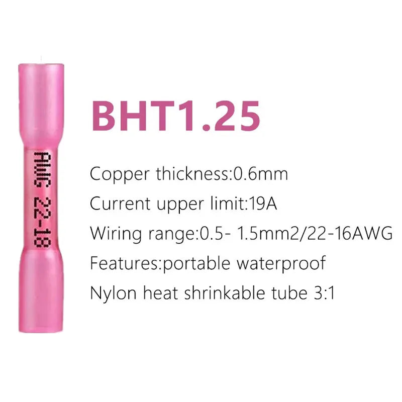 10-200pcs Heat Shrink Butt Connectors AWG 24–10 Butt Splice Insulated Waterproof Electrical Automotive Wire Crimp Terminals