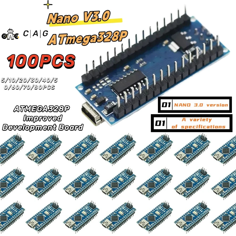 5 - 100 PCS Mini Nano 3.0 With the Bootloader Compatible Nano Controller for Arduino CH340 USB Driver 16Mhz ATMEGA328P
