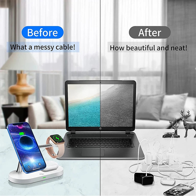 3 in 1 Magnetic Wireless Charger For iPhone 16 15 14 13 12 Fast Charging Station for Apple Watch 10 9 8 7 6 5 4 Airpods 2 3 Pro