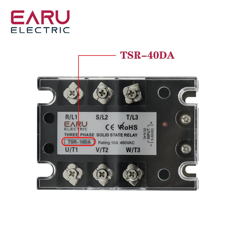 TSR  SSR-10DA SSR-40DA SSR 25A 60A 80A 100A Three Phase SSR Solid State Relay DC Control AC 480V 5-32V Input Aluminum Heatsink