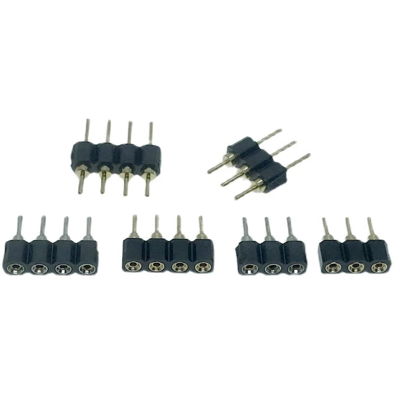 100pcs 1X2/3/4/5/10/15/20/40P RGB RGBW LED Strip PCB Connector Round Hole Right Angle DIP Gold IC Crystal Female Male Pin Header