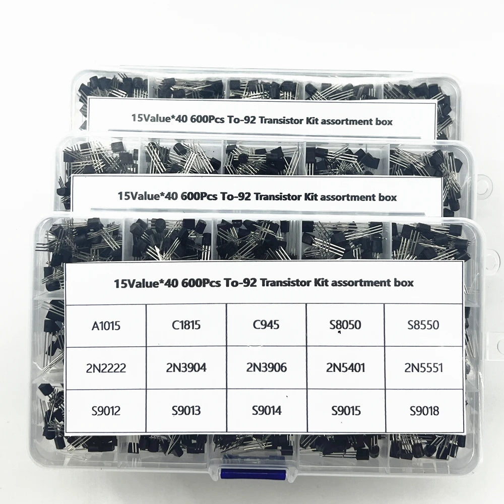 600Pcs TO-92 Transistor Kit Assortment Box A1015 C1815 S8050 8550 9012 9013 2N2222 3904 3906 C945 PNP/NPN Triode Electronics Kit