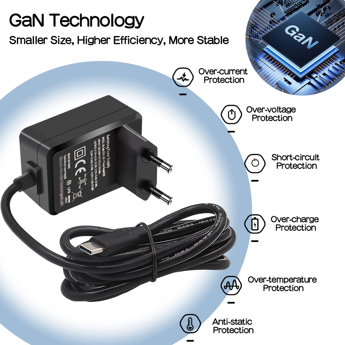Geekworm GaN PD 27W USB-C Power Supply,Type C Power Adapter for Raspberry Pi 5