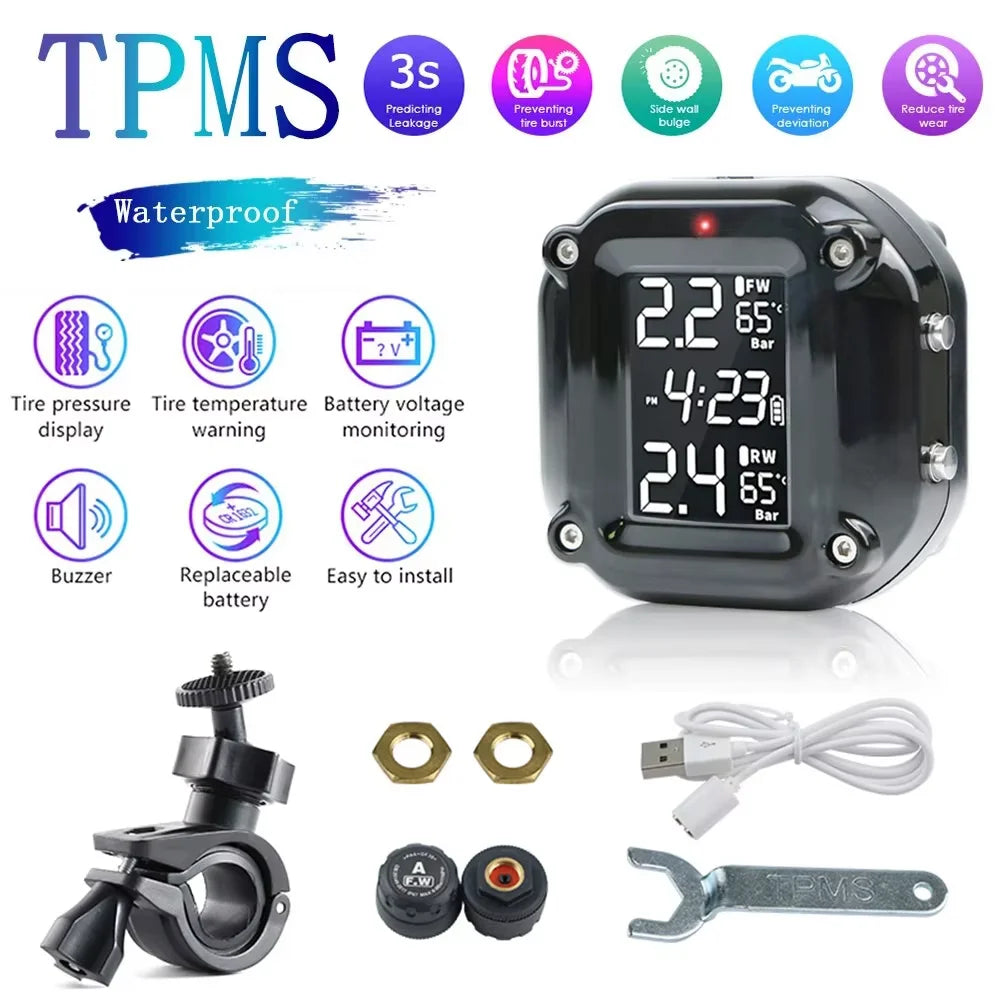 M5 Motorcycle 2 Wheel Tyre External Sensor Tire Pressure Sensors Moto TMPS with Colorful Screen Tire Pressure Monitoring System