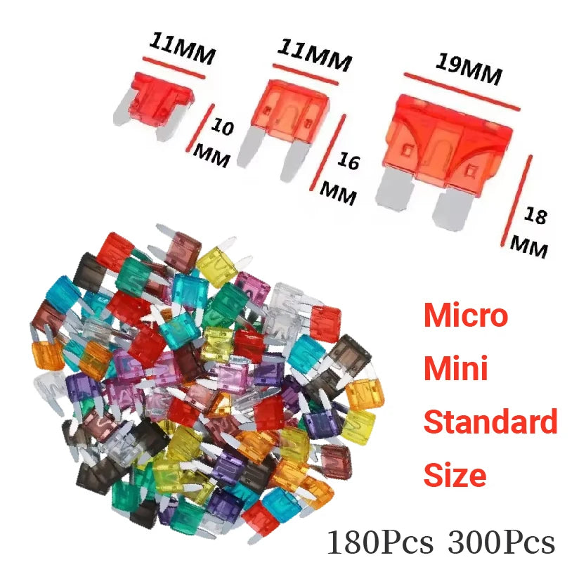 180/300PCS Medium and Small Car Assortmen Fuse Kit 2A~40A 11 Types with Box