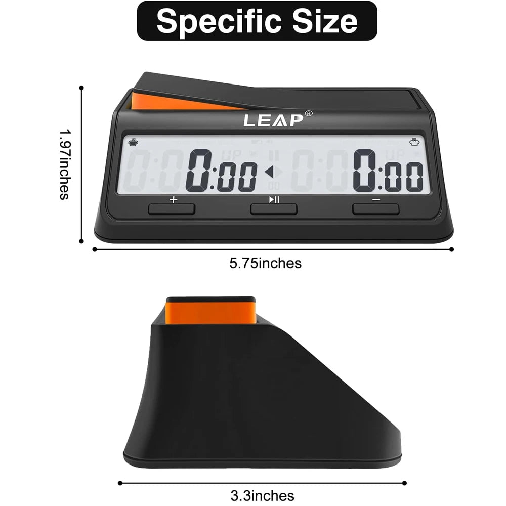 LEAP PQ9917 Chess Clock Digital Chess Timer for Board Game and Chess Timer with Bonus & Delay Count Down up Alarm Black/Orange