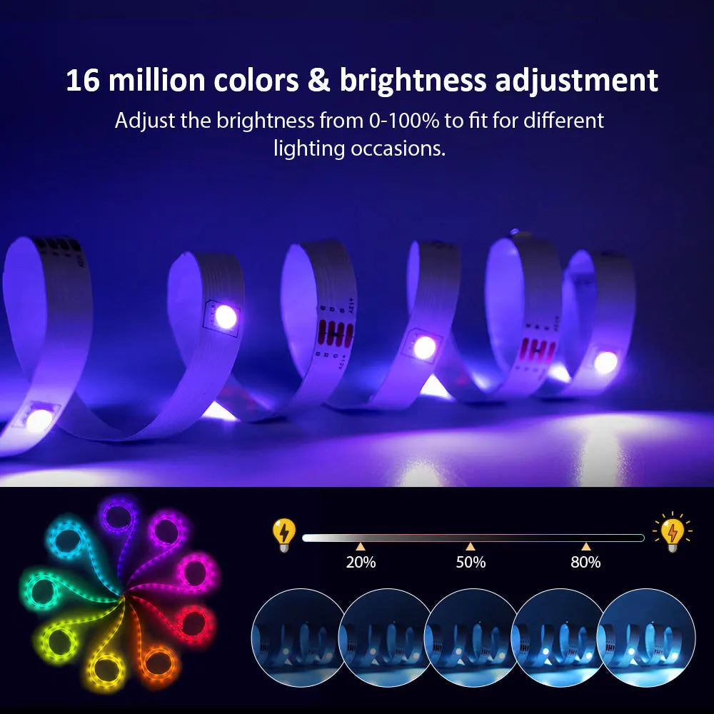 (EU Plug) LED Strip Light RGB Music Sync Color Changing  Sensitive Built-in Mic, App LED Lights DC12V Flexible