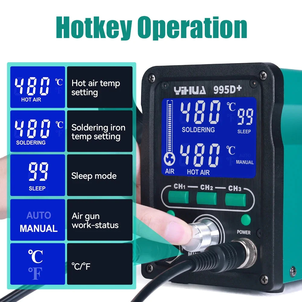 YIHUA 995D+SMD Soldering Station With Pluggable Hot Air Gun Soldering Iron BGA Rework Station Phone Repair Welding Station