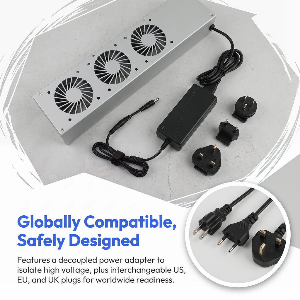 US 19" Rack Cabinet Cooling Fan Module1U/2U Horizontal/Vertical Mount Temperature Control Server Chassis Fan Black/Silver