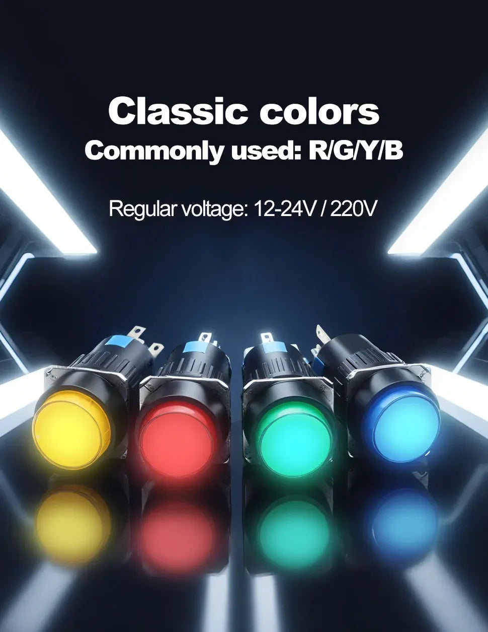 FILN 16mm 5-Unit LED Push Button Switch Momentary Latching Plastic Button 5pins Red Green Blue 12V 24V 220V Industrial Equipment