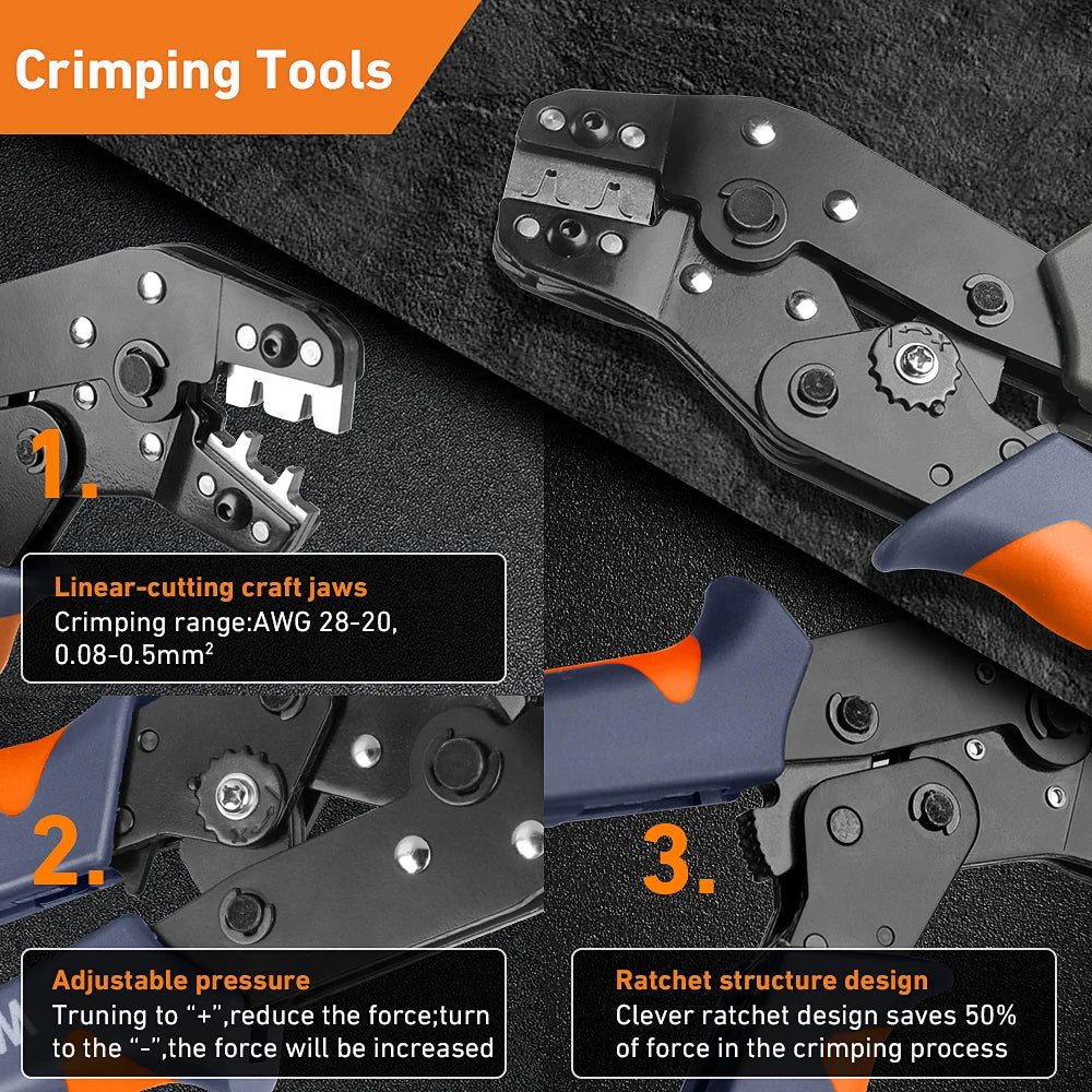 SN-01BM Wire Crimp Tool Kit AWG 28-20 (0.08-0.5mm²) Wire Crimper for 2.54mm Dupont Connectors and 2.54mm JST-XH Connectors