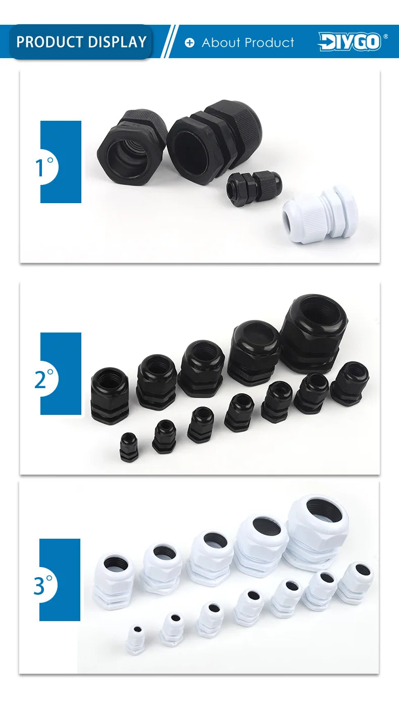 IP68 Waterproof Cable Gland Black Plastic Seal Joint Nylon M12/M16/M18/M20/M22/M25/M27/M30 White Waterproof Cable Connector