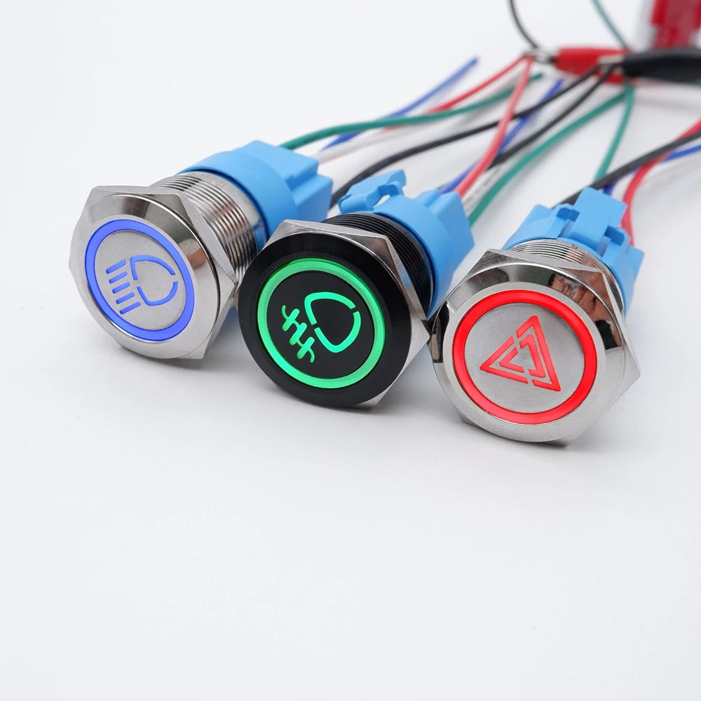 16/19/22mm Customized Metal Push Button Switch with Socket Start Stop For Car Boat Fog Black/Silver Waterproof LED Light 12V 24V