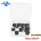 10/20PCS DB207 DB107 Bridge Rectifier DIP4 1000V 2A 1A Power Diode Rectifiers Electronic Components IC Kit, with Box