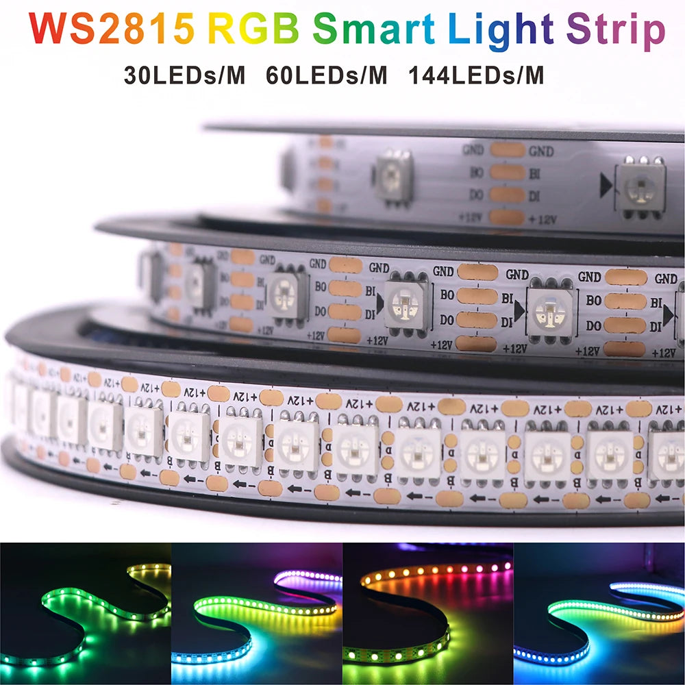 WS2815 DC12V LED Strip Light RGB Individually Addressable WS2812B WS2813 LED Lights Dual Signal 30 60 100 144 LEDs IP30 65 67