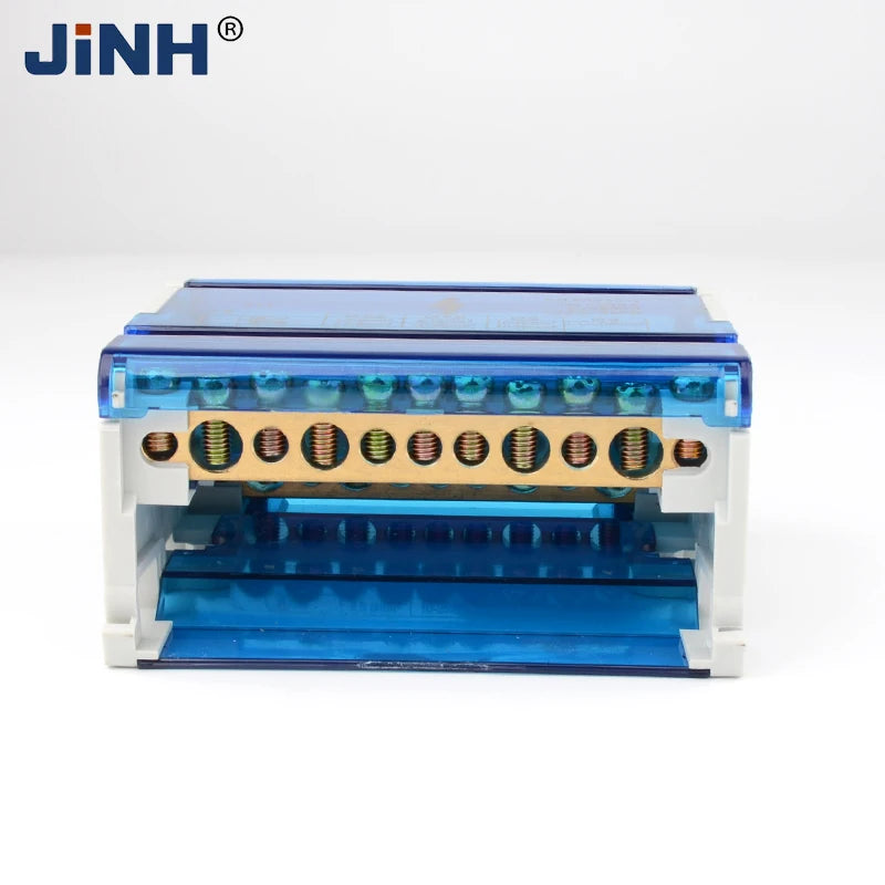 JINH Din Rail Distribution Terminal Block Screw Connection High Power 2 4 Bus Universal Electric Wire Connector Junction Box